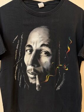 Bob Marley Graphic Tee with Colorful Smoke Portrait